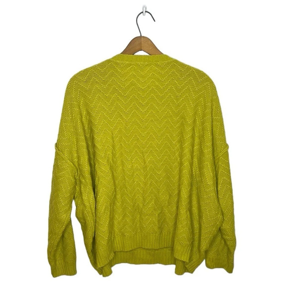 LISTICLE Chartreuse Green Popover 3/4 Button Cozy Knit Boho Sweater - Picture 7 of 11